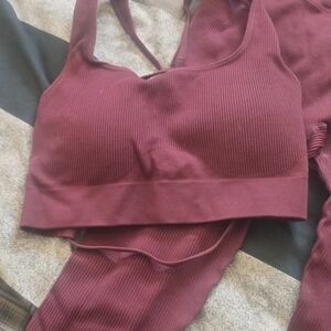 Fabletics Ribbed Maroon Sports Bra